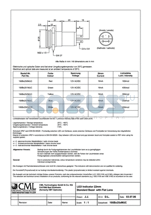 195BX257MUC datasheet - LED Indicator 22mm Standard Bezel White Flat Lens