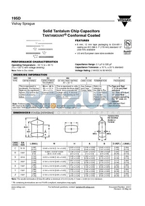 195D105X_010S2T datasheet - Solid Tantalum Chip Capacitors TANTAMOUNT^ Conformal Coated