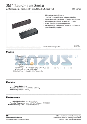 9601366303AR datasheet - 3M Boardmount Socket