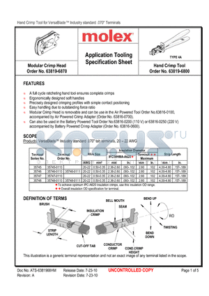 35748-0111 datasheet - Application Tooling Specification Sheet