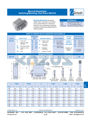 500-016-E15BN4-01 datasheet - Micro-D Backshells Switching/Shorting, One Piece 500-016