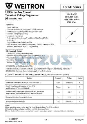 1.5KE43CA datasheet - 1500W Surface Mount Transient Voltage Suppressor