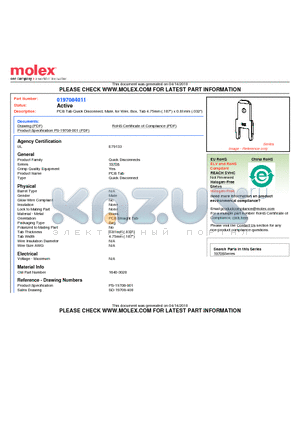 197084011 datasheet - PCB Tab Quick Disconnect, Male, for Wire, Box, Tab 4.75mm (.187