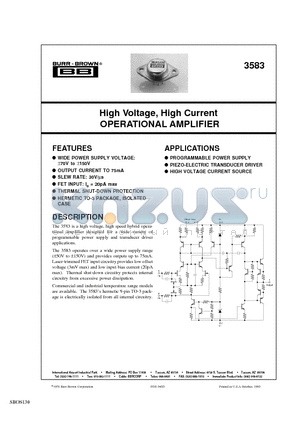 3583AM datasheet - High Voltage, High Current OPERATIONAL AMPLIFIER