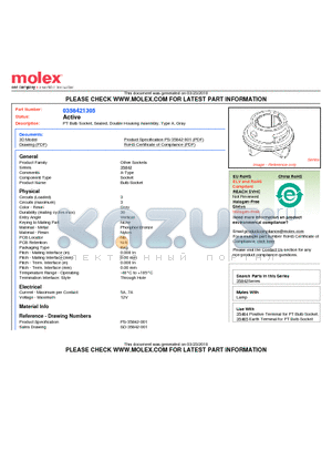 35842-1305 datasheet - PT Bulb Socket, Sealed, Double Housing Assembly, Type A, Gray
