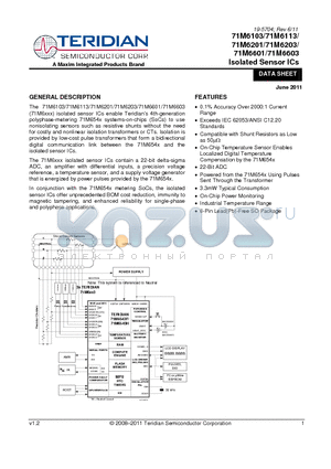 71M6103-IF datasheet - On-Chip Temperature Sensor Enables Localized Digital Temperature On-Chip Power Monitoring