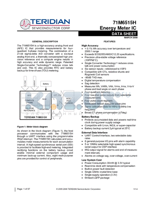 71M6515H datasheet - Energy Meter IC