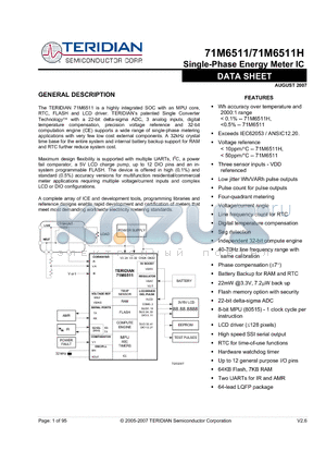 71M6511H datasheet - Single-Phase Energy Meter IC