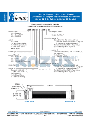 720HA110BT datasheet - Connector to Adapter Pre-Terminated Assemblies