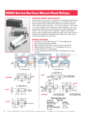 9852-03-20 datasheet - Surface Mount Reed Relays