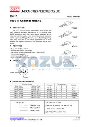 19N10L-TQ2-T datasheet - 100V N-Channel MOSFET