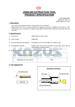 0011260060 datasheet - J5800-005 EXTRACTION TOOL PRODUCT SPECIFICATION