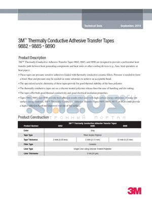 9882 datasheet - 3M Thermally Conductive Adhesive Transfer Tapes