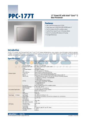 989K017702E datasheet - 17 Panel PC with Intel^ Core 2 Duo Processor