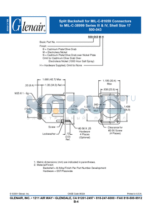 500-043 datasheet - Split Backshell for MIL-C-81659 Connectors