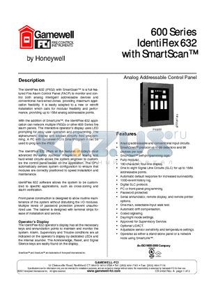 72122 datasheet - Analog Addressable Control Panel