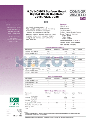 7215-12.00M datasheet - 5.0V HCMOS Surface Mount Crystal Clock Oscillator