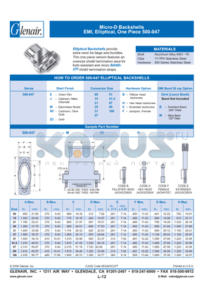 500-047-E15HM datasheet - Micro-D Backshells EMI, Elliptical, One Piece 500-047