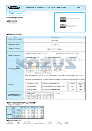 35TWL47M4X7 datasheet - MINIATURE ALUMINUM ELECTROLYTIC CAPACITORS