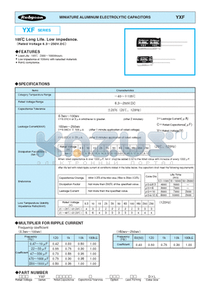 35YXF470M10X20 datasheet - MINIATURE ALUMINUM ELECTROLYTIC CAPACITORS