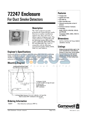 72247 datasheet - For Duct Smoke Detectors