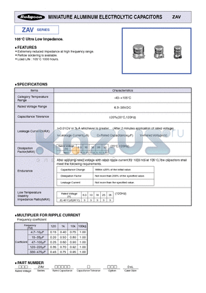 35ZAV82M8X12 datasheet - MINIATURE ALUMINUM ELECTROLYTIC CAPACITORS