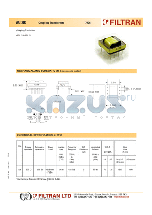 7236 datasheet - AUDIO Coupling Transformer