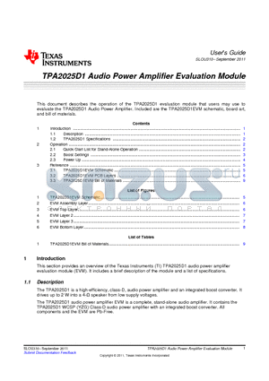 5000 datasheet - TPA2025D1 Audio Power Amplifier Evaluation Module