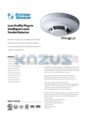 7251A datasheet - Low-Profile Plug-in Intelligent Laser Smoke Detector