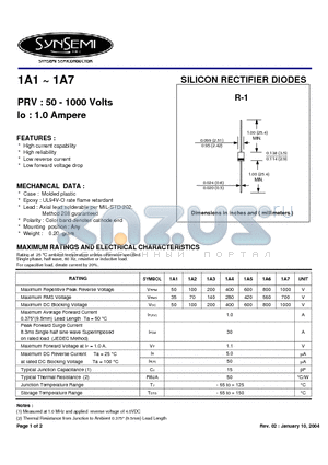 1A3 datasheet - SILICON RECTIFIER DIODES