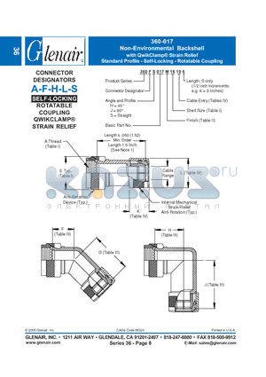 360AS017B12 datasheet - Non-Environmental Backshell