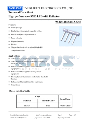 97-22SUBC/S400-XX/S2 datasheet - High performance SMD LED with Reflector
