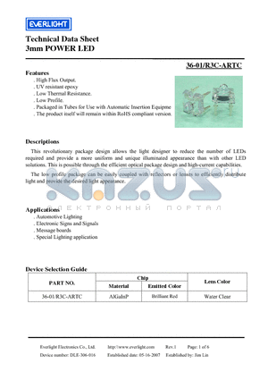 36-01/R3C-ARTC datasheet - 3mm POWER LED