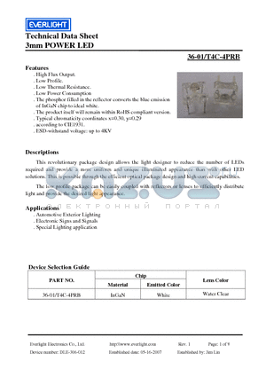 36-01/T4C-4PRB datasheet - 3mm POWER LED