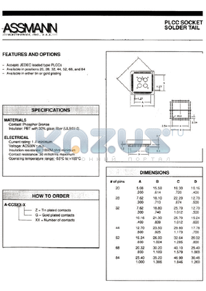 AE7326 datasheet - PLCC SOCKET SOLDER TAIL