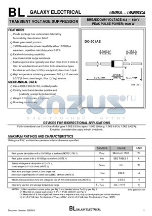 1.5KE62A datasheet - TRANSIENT VOLTAGE SUPPRESSOR