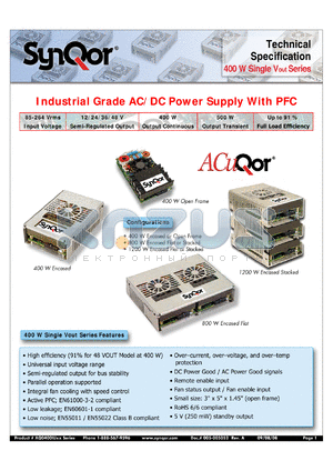 AQ0400IU12ECIND datasheet - Industrial Grade AC/DC Power Supply With PFC