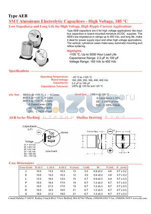 AEB106M2CJ32T-F datasheet - SMT Aluminum Electrolytic Capacitors - High Voltage, 105 C