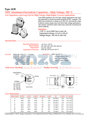 AEB226M2DL32T-F datasheet - SMT Aluminum Electrolytic Capacitors - High Voltage, 105 C