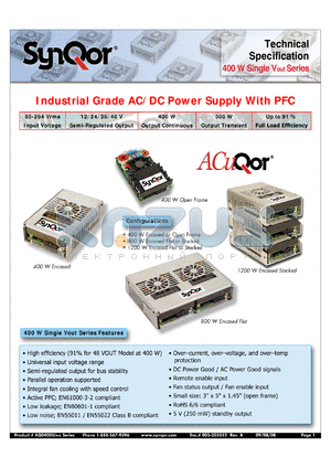 AQ0400IU12SCIND datasheet - Industrial Grade AC/DC Power Supply With PFC