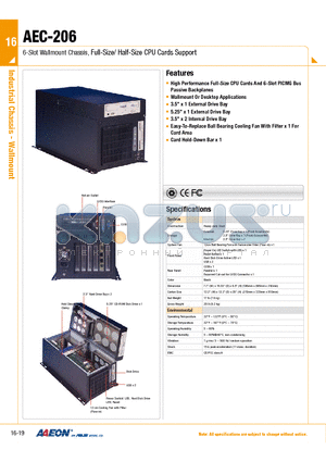 AEC-206 datasheet - 6-Slot Wallmount Chassis, Full-Size/ Half-Size CPU Cards Support