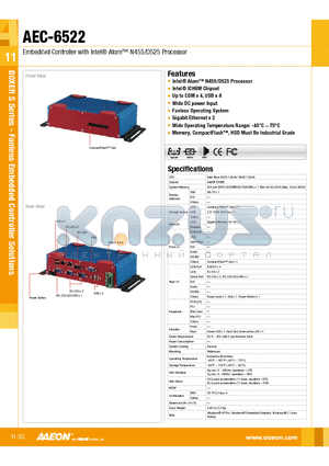 AEC-6522 datasheet - Intel^ Atom N455/D525 Processor