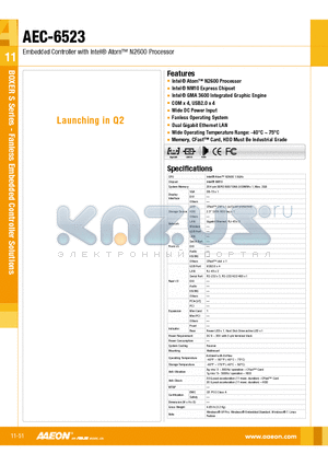 AEC-6523 datasheet - Intel^ Atom N2600 Processor