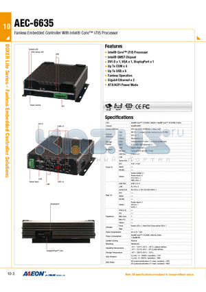 AEC-6635 datasheet - Fanless Embedded Controller With Intel Core i7/i5 Processor