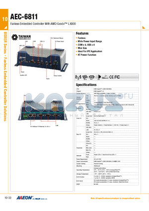 AEC-6811 datasheet - Fanless Embedded Controller With AMD Geode LX800