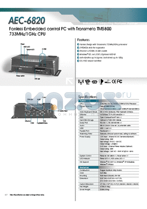 AEC-6820-A1 datasheet - Fanless Embedded control PC with Transmeta TM5800 733MHz/1GHz CPU