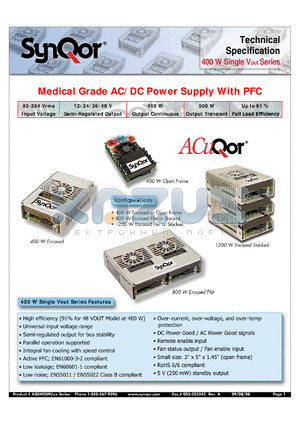 AQ0400MU12EQBF datasheet - Medical Grade AC/DC Power Supply With PFC