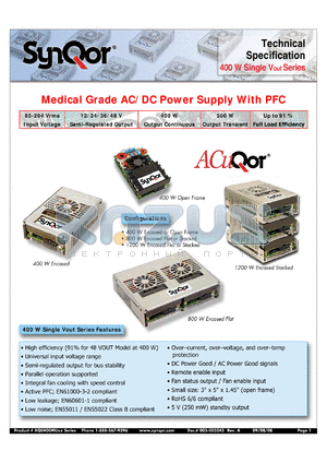 AQ0400MU12EQCF datasheet - Medical Grade AC/DC Power Supply With PFC