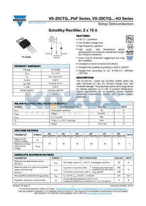 25CTQ045PBF datasheet - Schottky Rectifier, 2 x 15 A