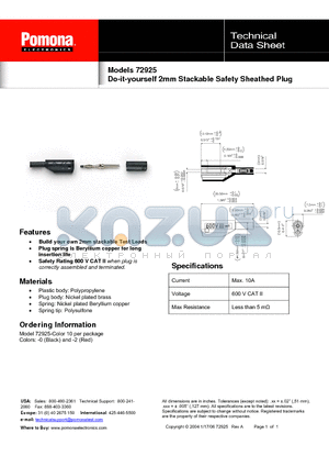 72925 datasheet - 2mm Stackable Safety Sheathed Plug